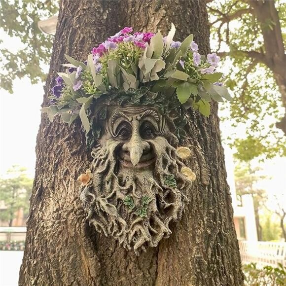 Old Man Tree Face Decor Sculpture Flower Planter Pot by Waterproof Resin - Picture 8 of 8